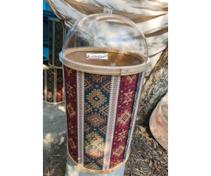 Ahşap Bakliyat Kuruyemiş Kovası Çap 35 cm Kilim Desenli Kapaklı