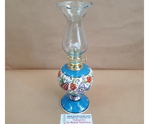 Çini Gaz Lambası 25 cm Mavi