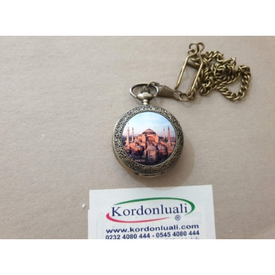 Köstekli Cep Saati Ayasofya Camii Temalı Bronz Köstekli Cep Saati Ayasofya Camii Temalı Bronz