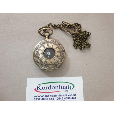 Köstekli Cep Saati Ortası Açık Bronz Köstekli Cep Saati Ortası Açık Bronz